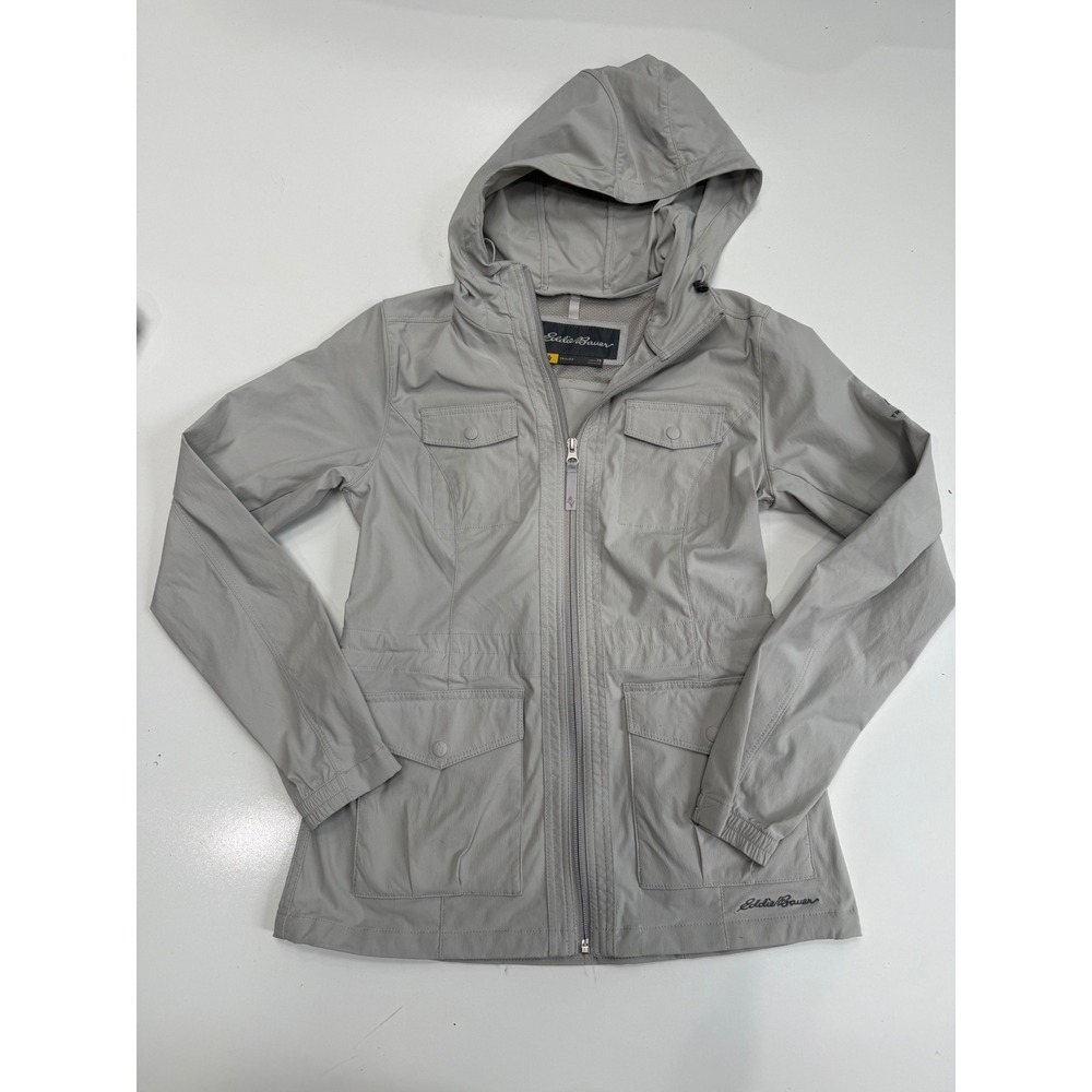 Eddie Bauer Travex Womens Gray Hooded Utility Jacket Full Zip Cargo Pockets XS